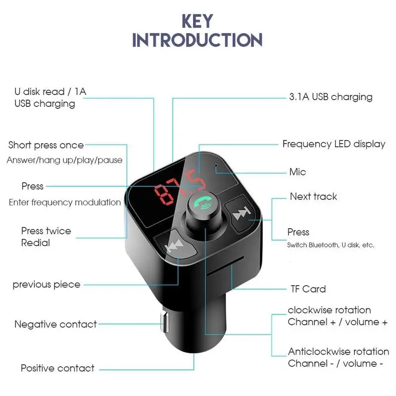 

New Black USB FM Transmitter Modulator Bluetooth Handsfree Adapter 4.1A Player Audio Kit Charger Car For Car MP3 USB Quick X7O1
