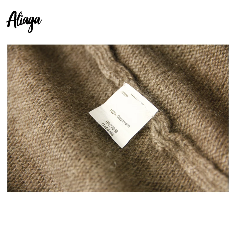 Aliaga New Arrival Pure Cashmere Cardigan Women Autumn Winter Hooded Sweater Coat With Pocket