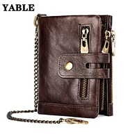 popular mens leather wallet rfid crazy horse leather zipper wallet womens retro multi functional short wallet