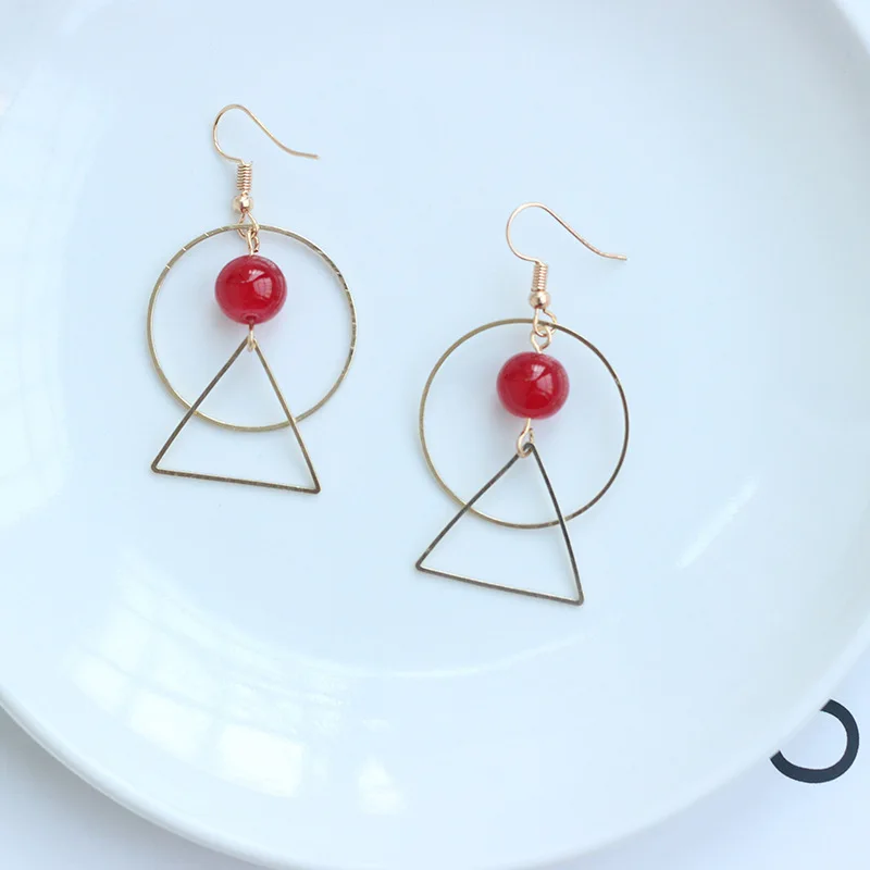 Золотистые женские круглые серьги-подвески с бусинами | Украшения и аксессуары