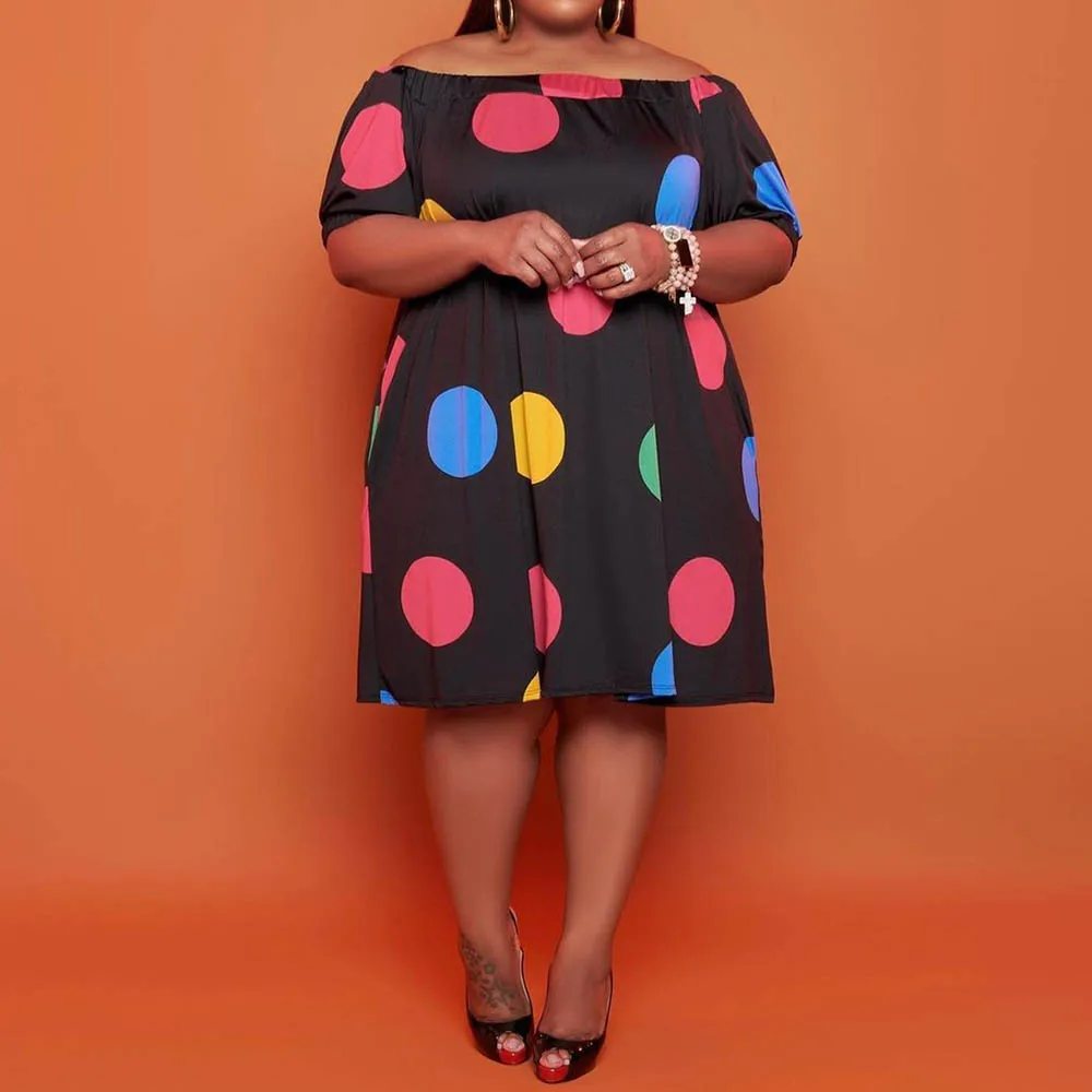 

vintage women plus size dress summer slash neck pokla dot female vestiods midi robe retro casual african dresses