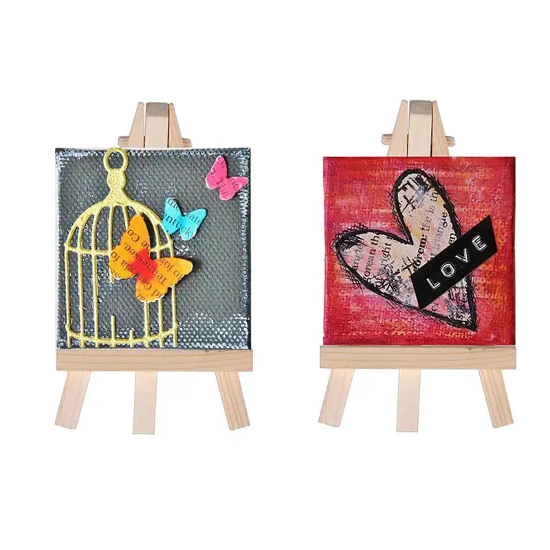 

4 By 4 Inch Mini Canvas And 8*16cm Mini Wood Easel Set For Painting Drawing School Student Artist Supplies, 12 Pack