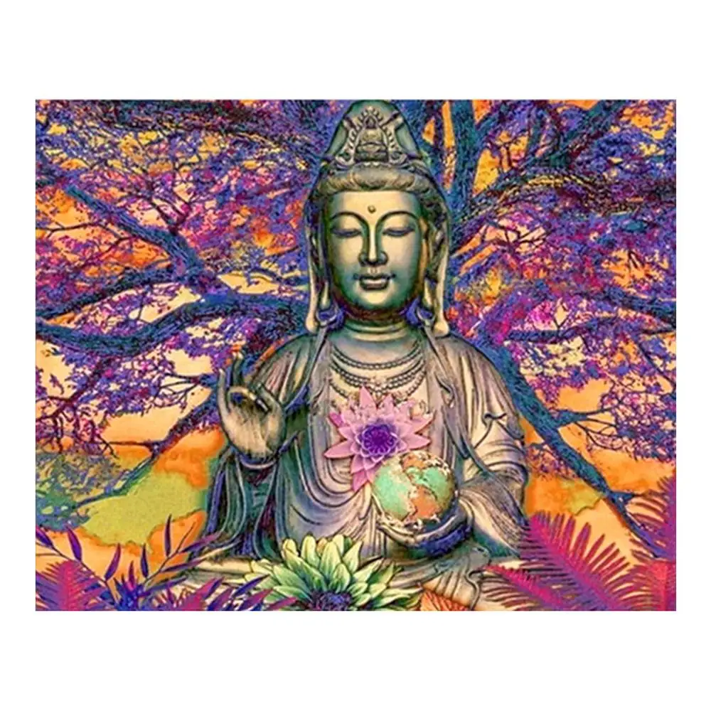 Полностью круглая алмазная живопись статуя Будды 5D вышивка мозаика пейзаж Набор