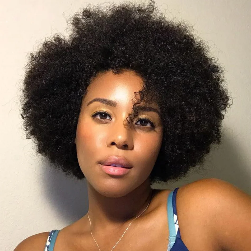 

Short 8 Inch Afro Wigs Sassy Curly Wave Full Machine Afro Wig Malaysia Human Hair For Black Women Beauty Queen Short Afro Wigs