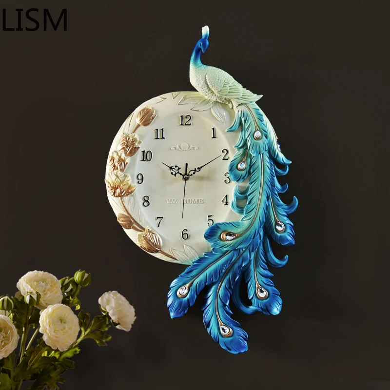 

Modern Wall Clock Peacock Round Wall Clock Quartz Silent Living Room Modern Design Nordic Wall Clock Luxury Horloge Mural