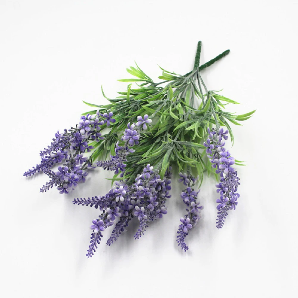 1 шт. 7 голов/Букет лавандовых искусственных цветов с зелеными листьями для