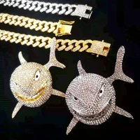 big size shark pendant necklace for mens hip hop jewelry bling full iced out miami cuban chain gold fashion jewelry men choker