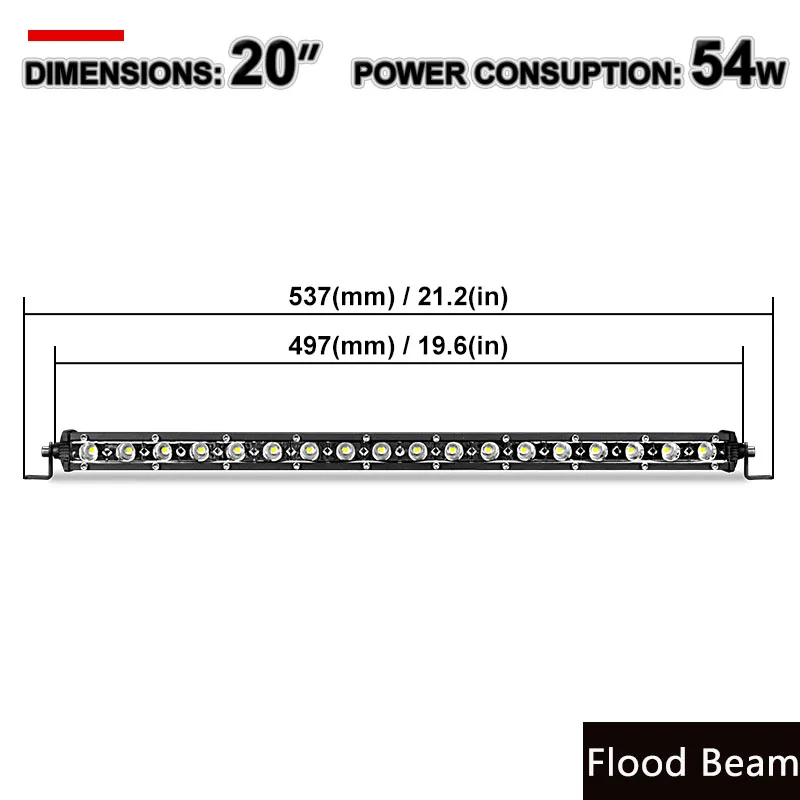 20 inch Flood Beam 54 Вт 36 Вт 18 Вт тонкая Светодиодная панель Offroad Однорядный прожектор пятно луча СВЕТОДИОДНЫЙ светильник бар для джипа светодиодные полосные лампы Lada Niva Jeep Ford стайлинга автомобилей 12V 24V - Цвет: 20 inch Flood Beam