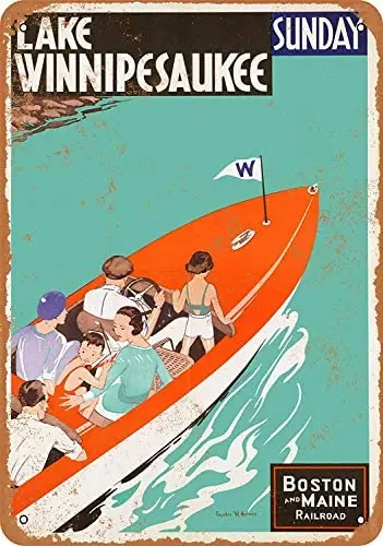 

SRongmao 8 x 12 Metal Sign Lake Winnipesaukee B&M Railroad