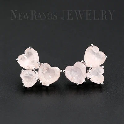pink -white plated Элегантные серьги-гвоздики в форме сердца, серьги с зеленым камнем, вечерние женские модные ювелирные изделия EFX002502 - Окраска металла: pink -white plated