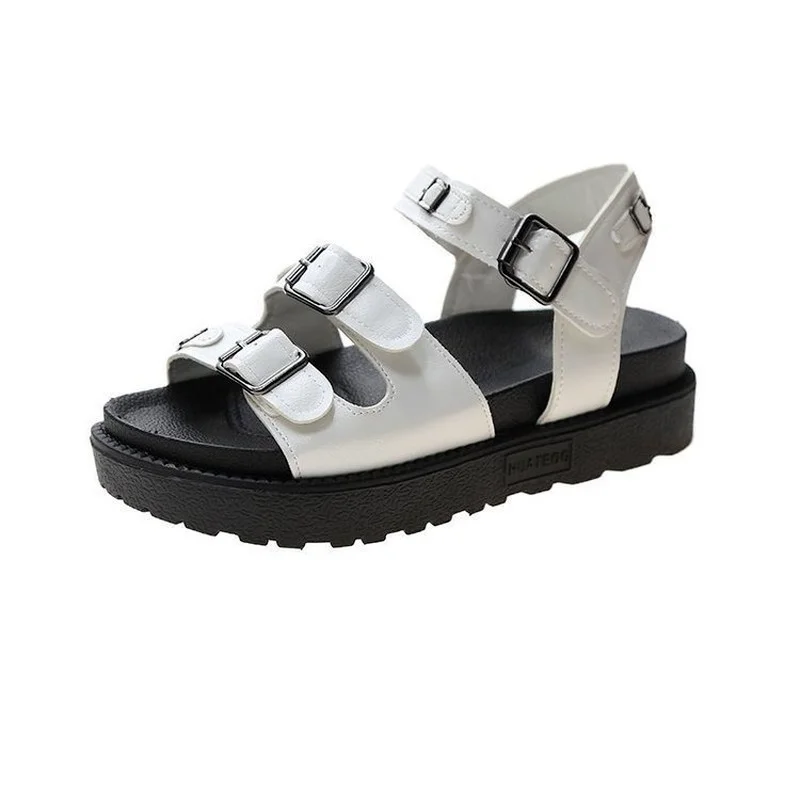 

Women's Chunky Sandals 2021 New Leather Platform Flats Ankle Buckle Straps Summer Shoes For Women Beach Sandalias De Las Mujeres