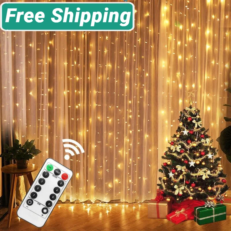 

2022 3M LED Fairy Lights Garland Led Festoon Curtain Lamp Remote Control USB Curtains String Light Christmas Decoration for Home