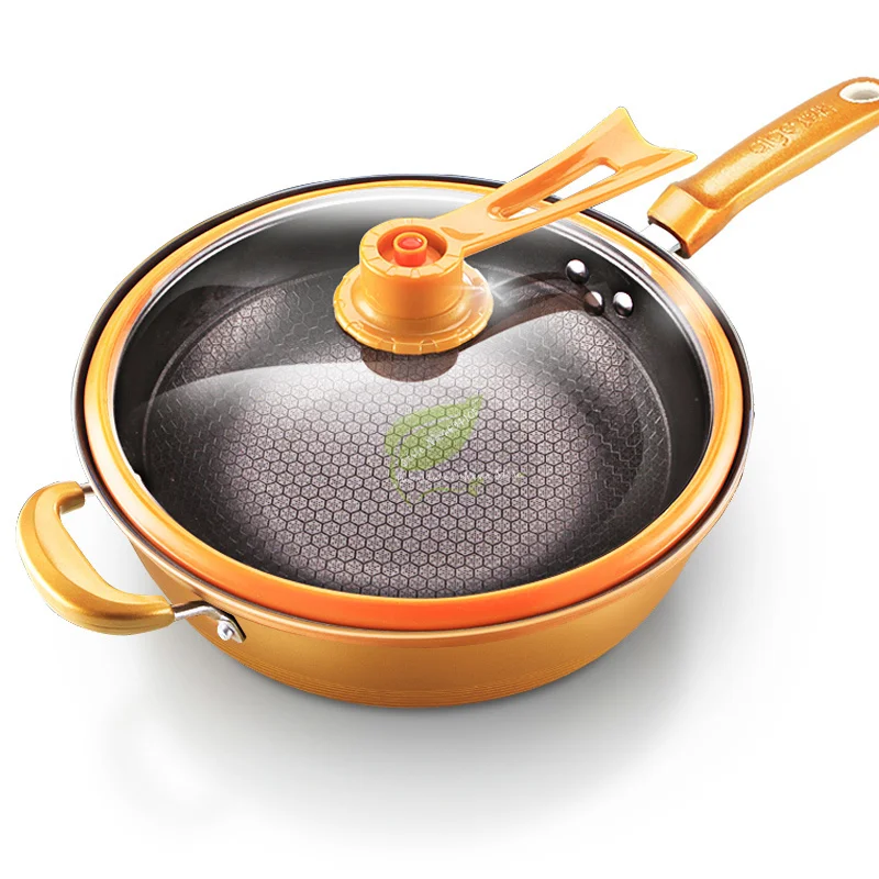 

32cm Iron Pot Household Kitchen Induction Cooker Universal Pan Vacuum Wok Non Stick Pan No Oil Smoke Pot Pan with Cover