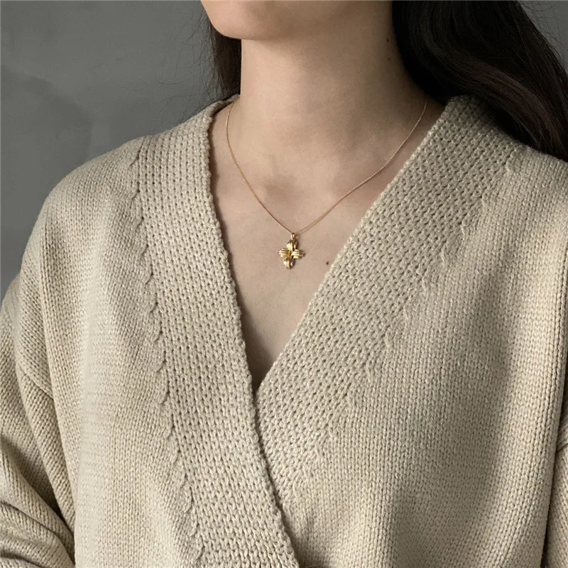 Женское ожерелье из серебра 925 пробы с крестом и цветком | Украшения аксессуары