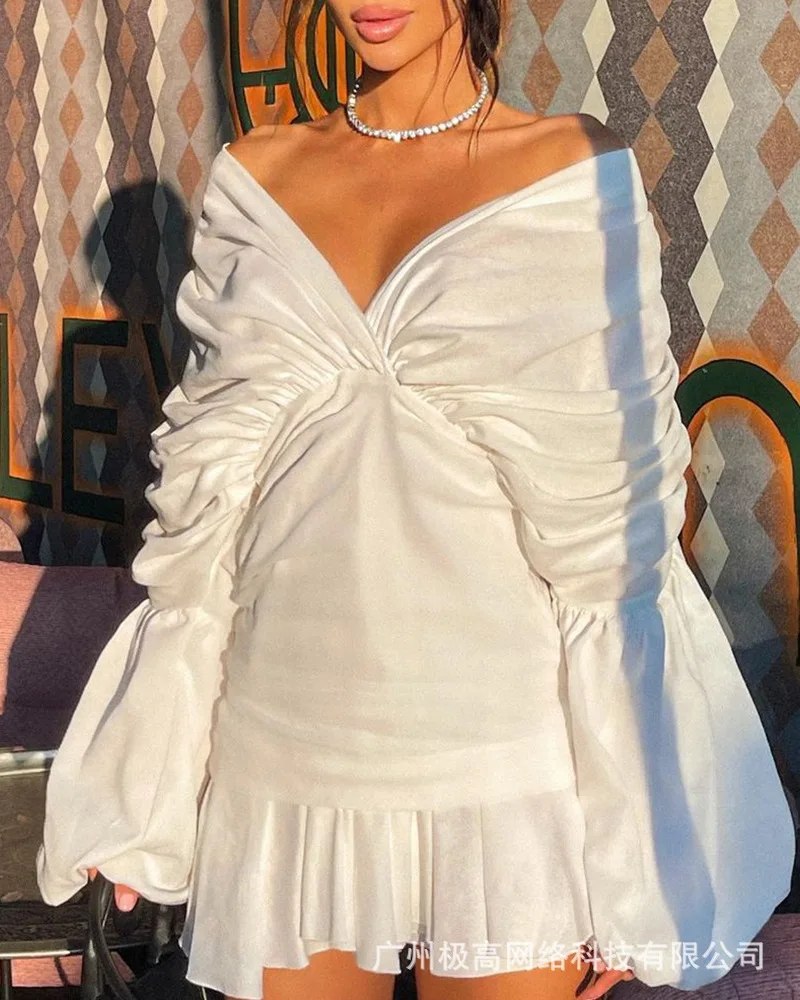 

2021 new summer women's White Ruffle lace dress