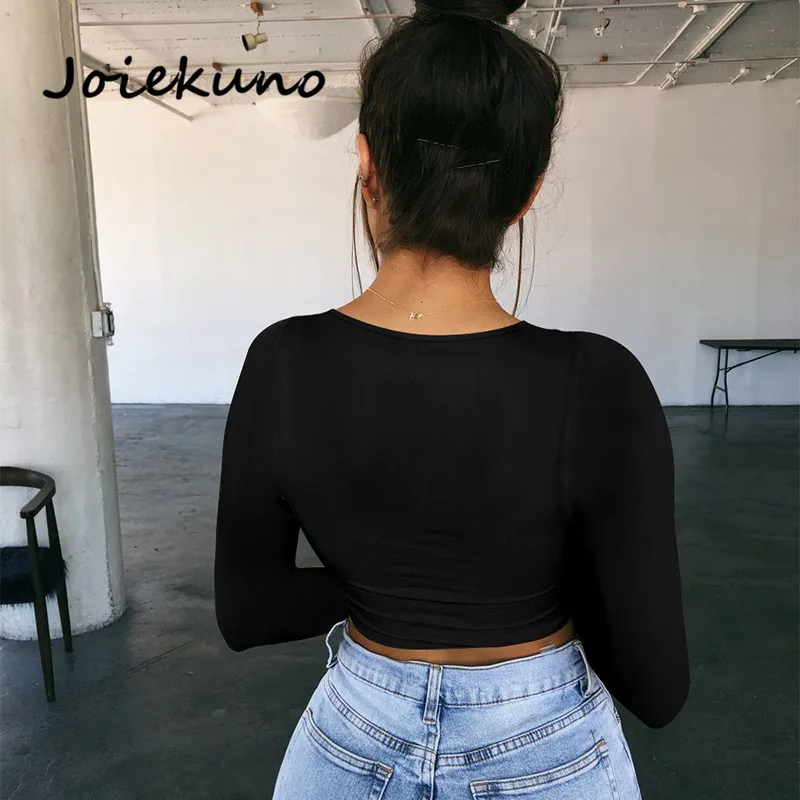 Joiekuno Solid moda feminina сексуальные вечерние топы без бретелек короткий топ с длинным