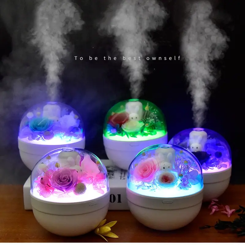 

ColorLED lights Rose flower Air Humidifier plant Aroma Diffuser Mist Maker Home Decoration Valentine's Day Birthday Wedding gift