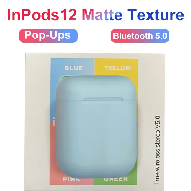 i12 D blue box Новые беспроводные наушники Macaron i12 TWS Bluetooth 5,0 в гарнитуре сенсорный всплывающий стерео наушники для телефона HD микрофон - Цвет: i12 D blue box