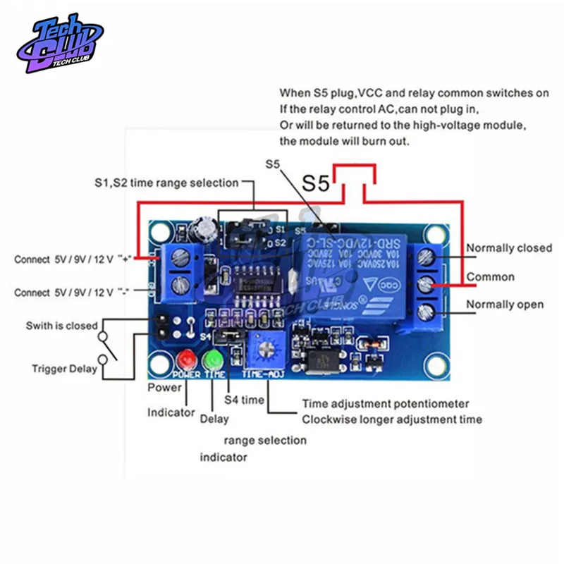 DC 12V реле времени модуль нормальное открытое задержки таймера управления
