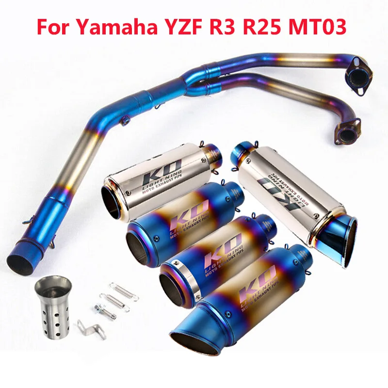 

Slip On For Yamaha YZF R25 R3 MT-03 Motorcycle Full Exhaust System Modified Front Middle Link Pipe Connecting 51MM Muffler Tips