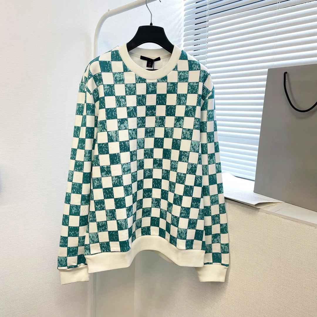 

FW New Green Plaid O-Neck Pullover Long Sleeve Sweatshirt L Chic V Unisex Loose Vintage Tops High Quality Casual Streetwear