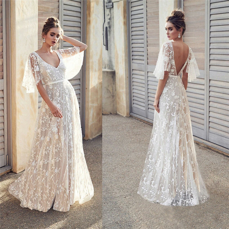 Элегантные белые длинные вечерние женские платья с коротким рукавом и цветочным