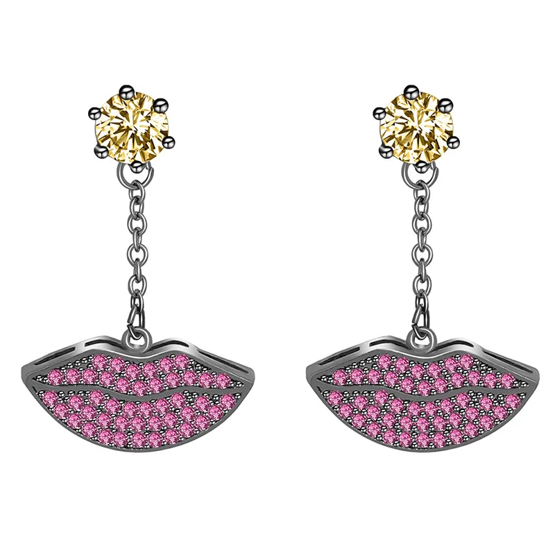 

2020 New Purple Crystal Lips Women Classic Drop Earrings Sweet Small Lip Dangle Earrings Girl Fresh Simple Female Small Jewelry