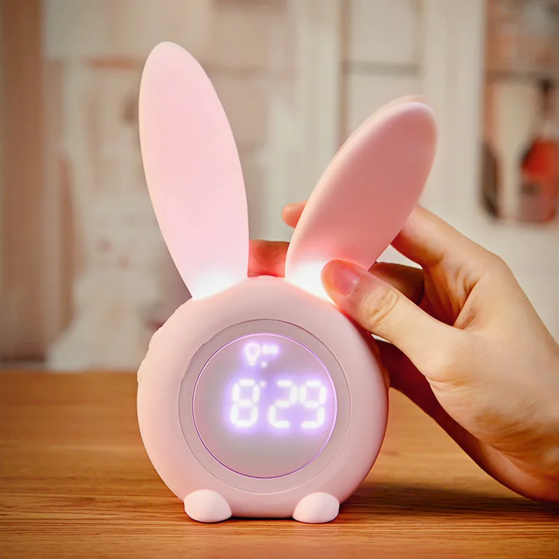 Cartoon Cute Rabbit Timer Alarm Clock Night Light Intelligent Sensor LED Night Light Charging Student Silent Alarm Clock