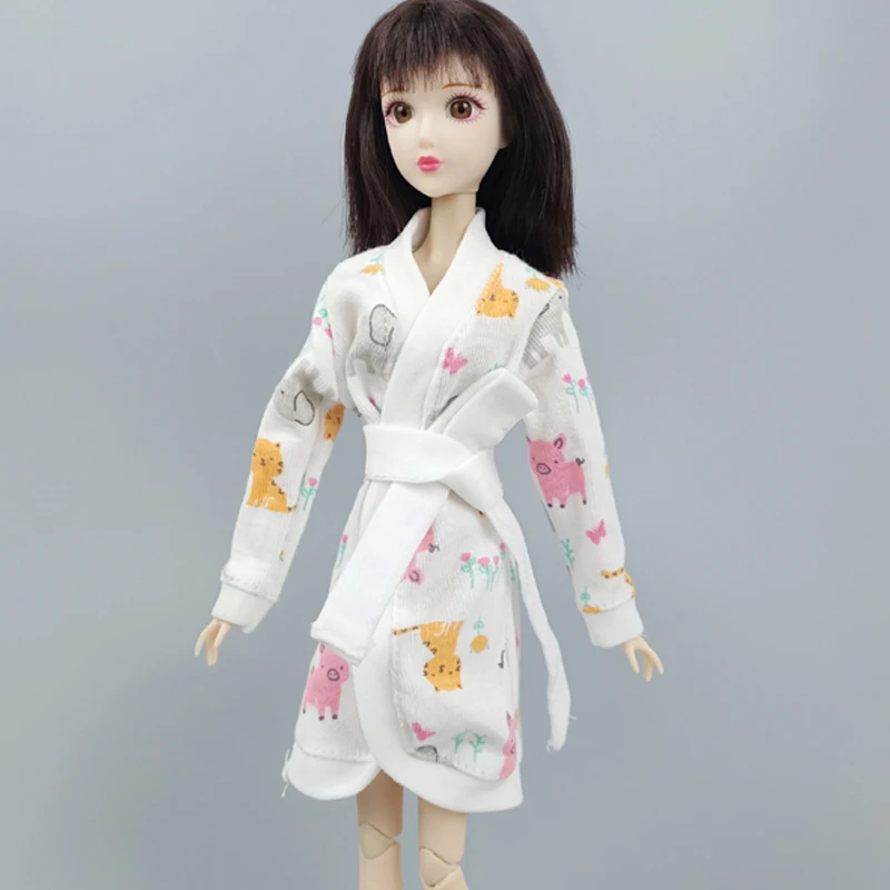 

Fashion Cartoon Pig Flower Robe For Barbie 1/6 Doll Accessories Bathroom Suit Bathrobe Winter Casual Sleeping Clothes Kids Toys