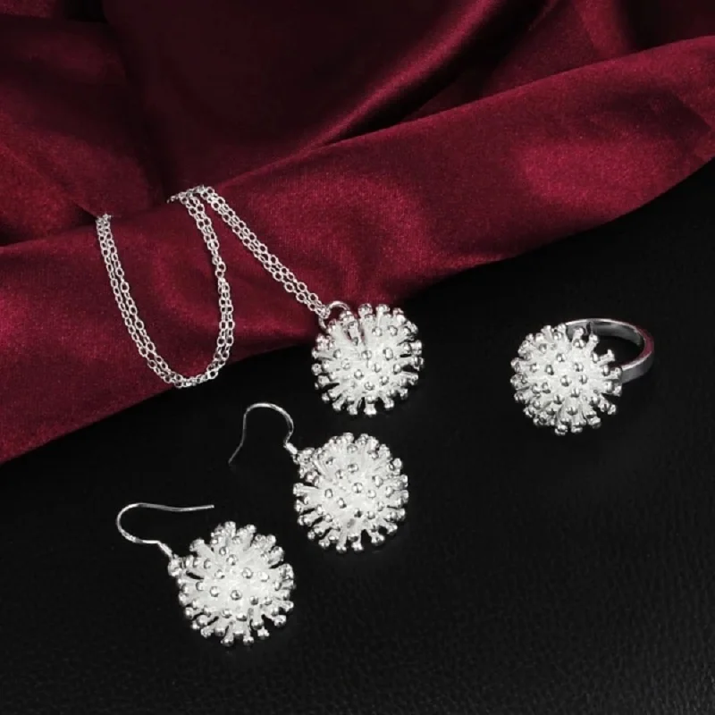 

Hot Sale Pure 925 Silver Wedding Christmas Gift Retro Woman 45CM 18Inch Necklace Ring Earring Fashion Fine Jewelry Set