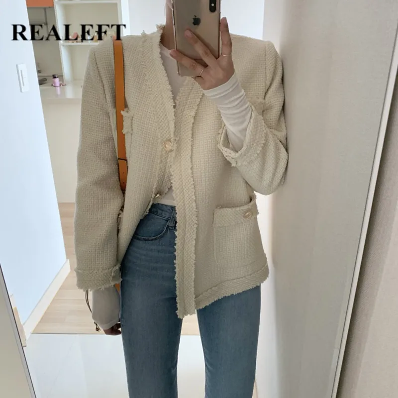 

REALEFT 2021 Vintage Women's Jacket Coat Korean Style Single Breasted Solid Color Long Sleeve Autumn Outwear Blazers Female