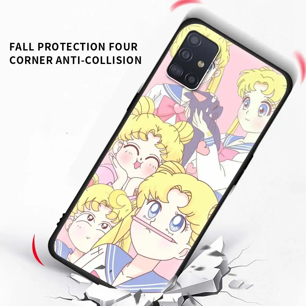 

Case For Samsung Galaxy A51 A71 A21s A31 A41 A11 A12 A01 A91 A72 A21 A42 A32 5G Bolsa Black Shell Tampa Cute Sailor Moon Anime
