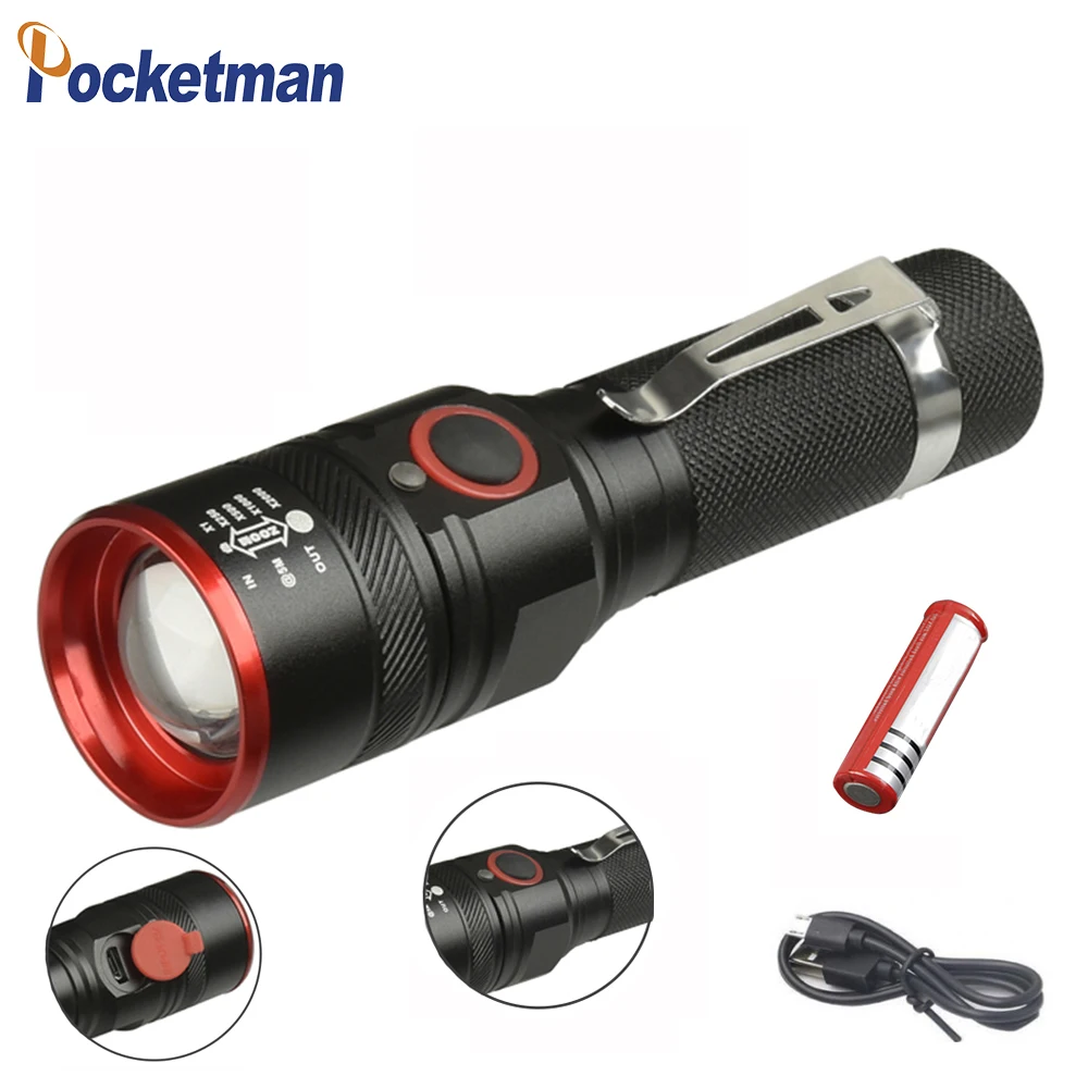 

Powerful Waterdichte Usb Oplaadbare Licht XML-T6 Led Zaklamp Zoomable 3 Modes Torch Voor 18650 Met Usb Kabel Camping Z40