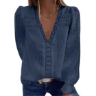 2021 элегантные Однотонные блузки женские кружевные топы шикарные женские блузки модная женская рубашка с V-образным вырезом Женские топы и блузки # t3g