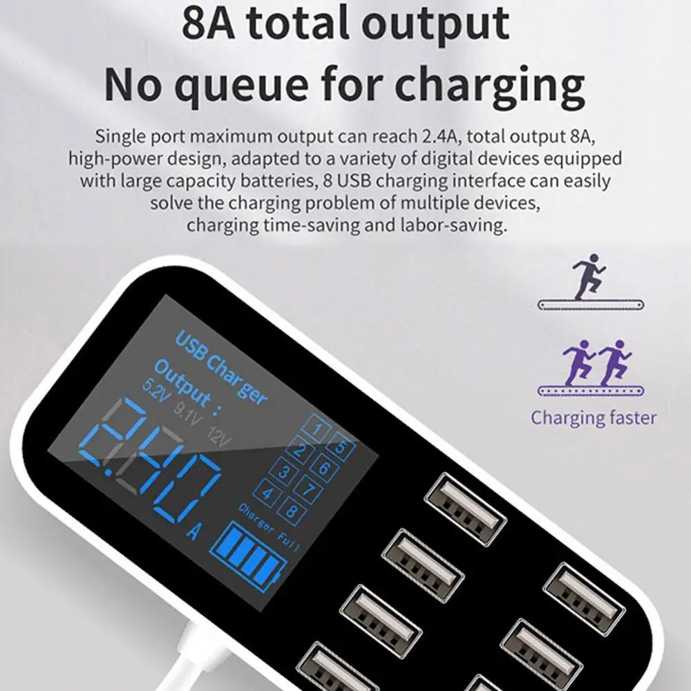 Новинка 8 портов автомобильное зарядное устройство для телефона USB светодиодный