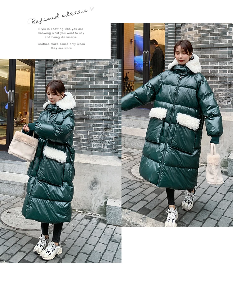 

Winter Coat Women Fashion Splice Lambwool Plus Size Hooded Long Parkas Female Thick Warm Loose Cotton Padded Jacket Overcoat