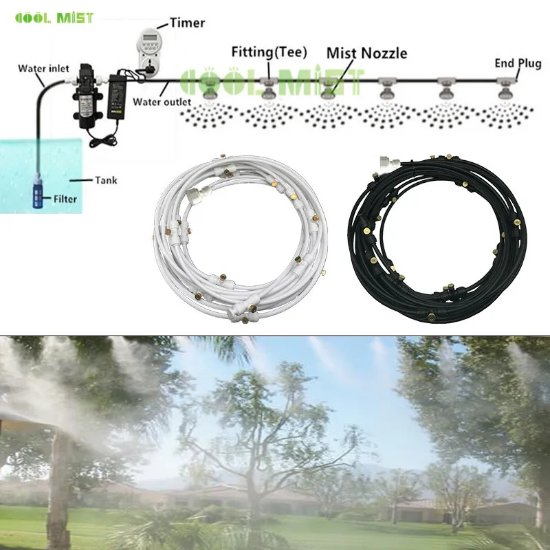H21 Electrical DC 12V misting pump with 8M-18M mist system brass thread 0.3mm/0.4mm fog nozzles for patio outdoor cooling system