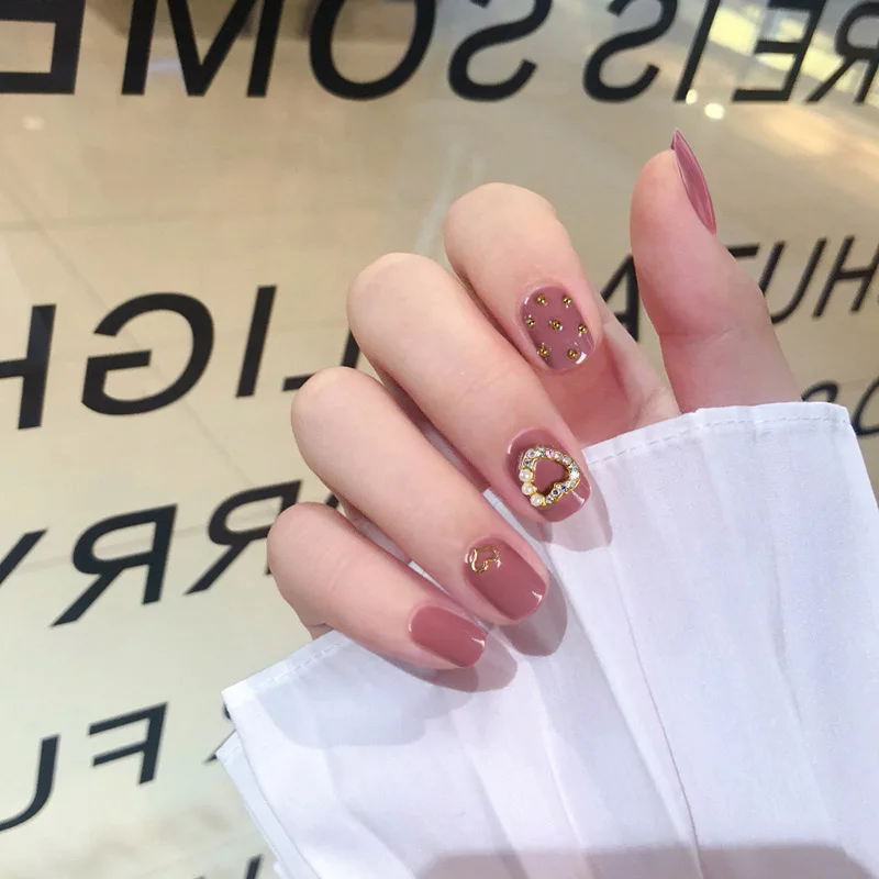 24 шт. короткие накладные ногти бобы со стразами дизайн сердца Короткие