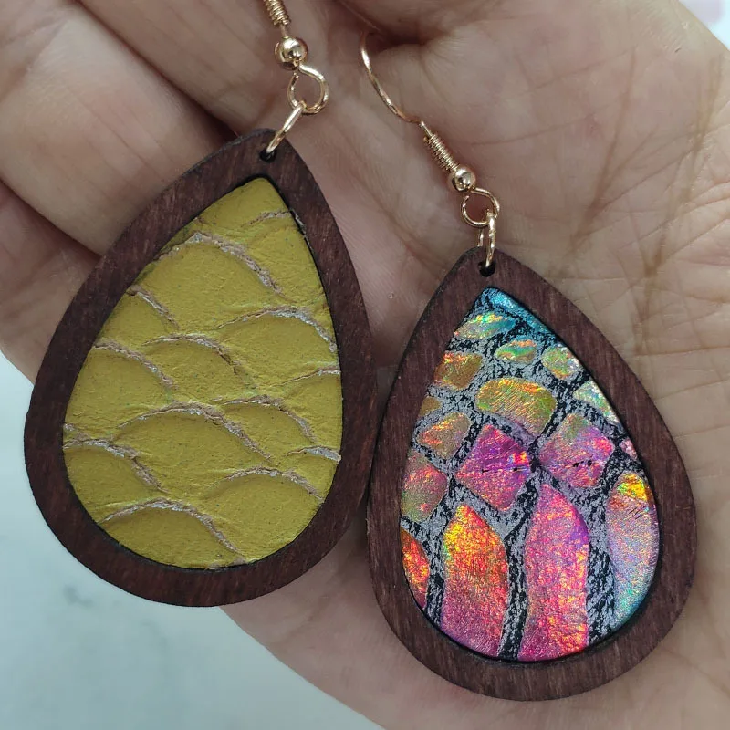 2020 новые богемные винтажные рыбные чешуи кожаные деревянные серьги-капли для