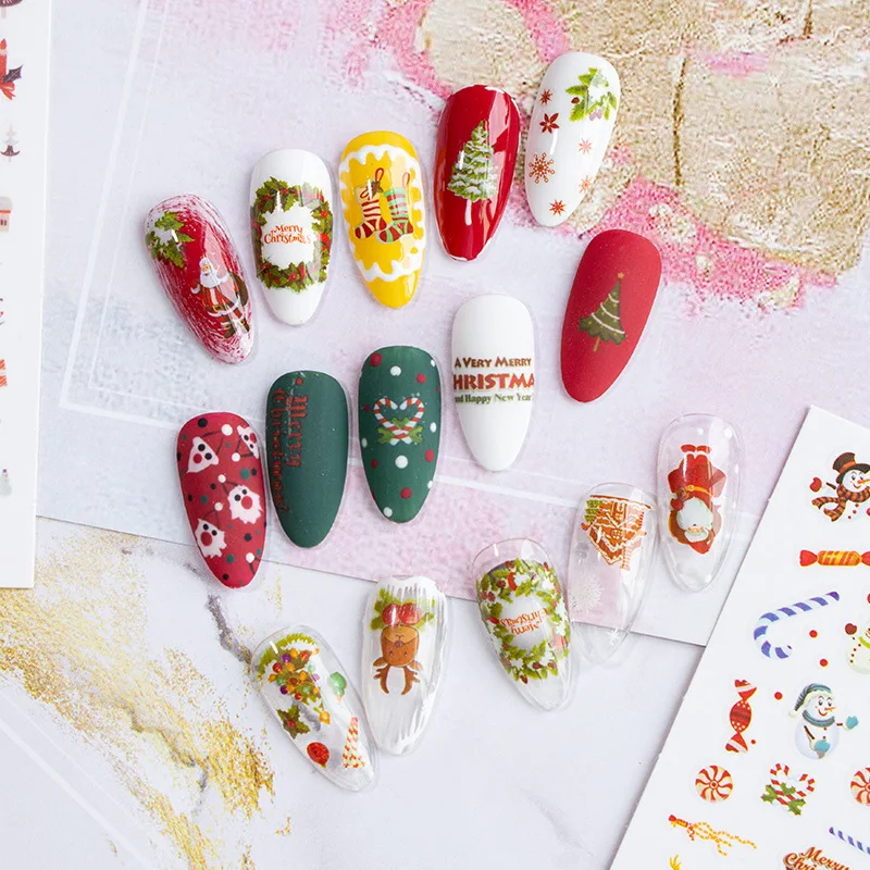 

Christmas nail art decorations 3D Glue on nails tool Manicure stickers decals holiday nail sweet cute fast shipping