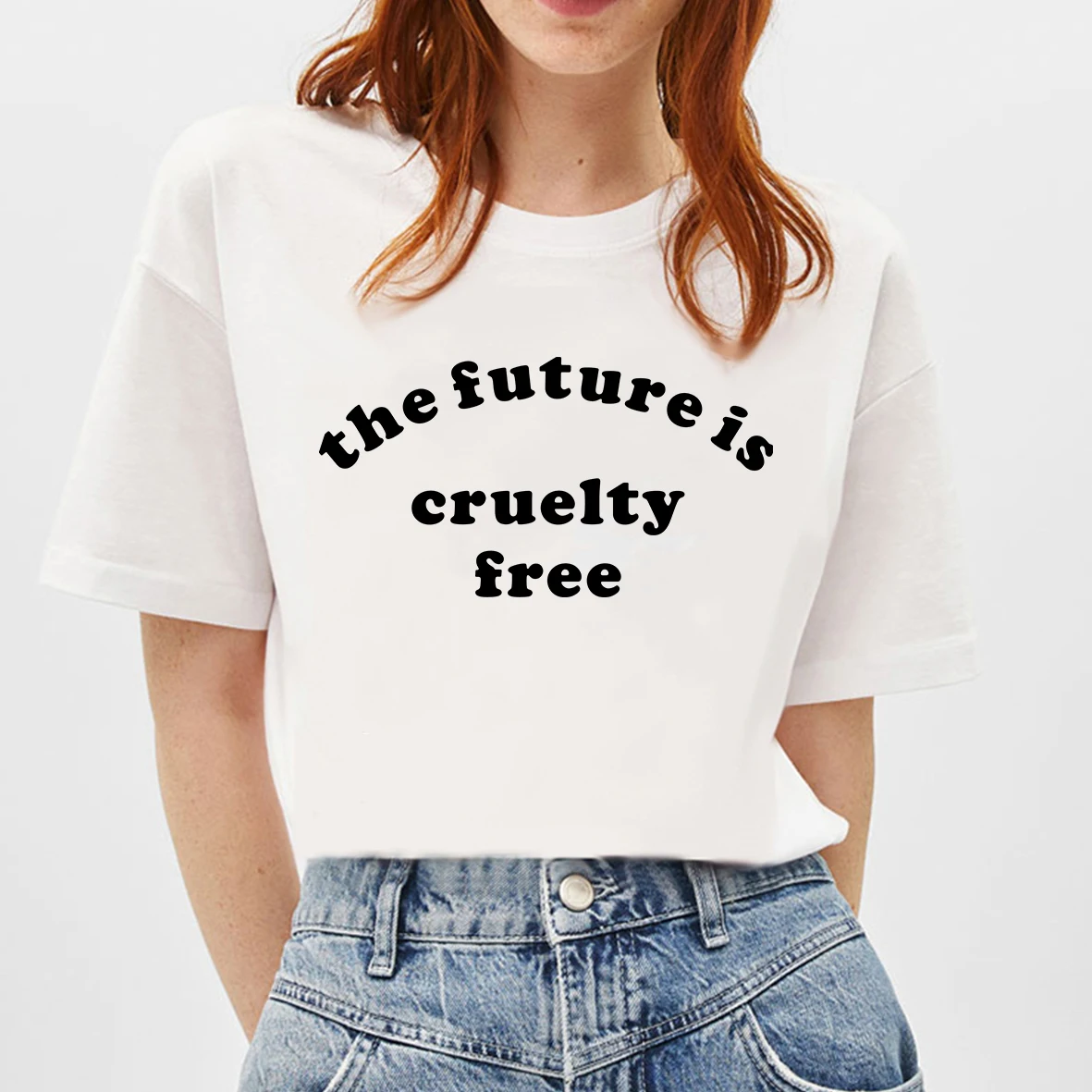 

BLINGPAW The Future Is Cruelty Free Letter Print T-shirt White Cotton Unisex Top&Tees Summer Custom Tee Shirts 11 Colors
