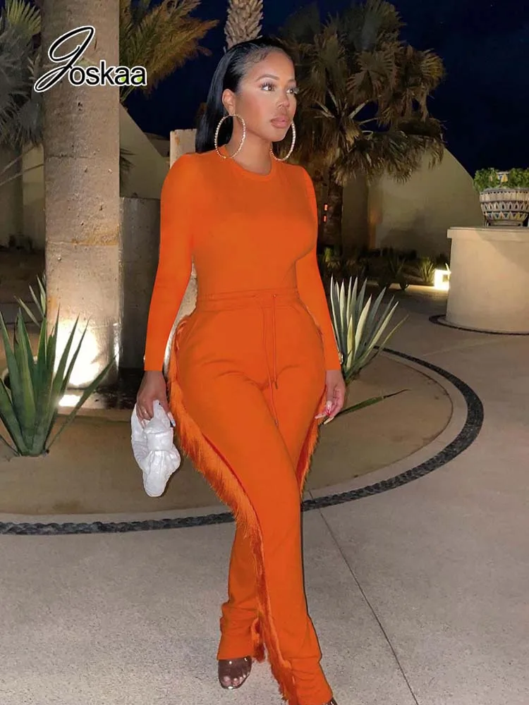 Joskaa футболка с длинными рукавами и прямые брюки кисточками комплект из двух