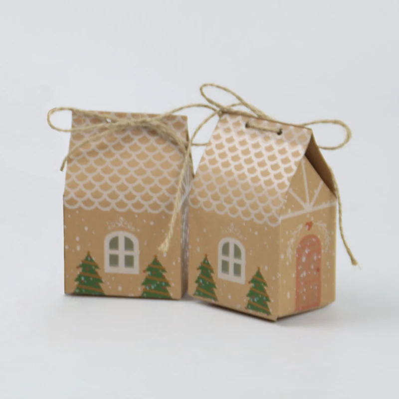 

10/50PCS Kraft Paper House Shape With Ropes Candy Gift Bags Cookie Bags Packaging Boxes Christmas Tree Pendant Party Decor