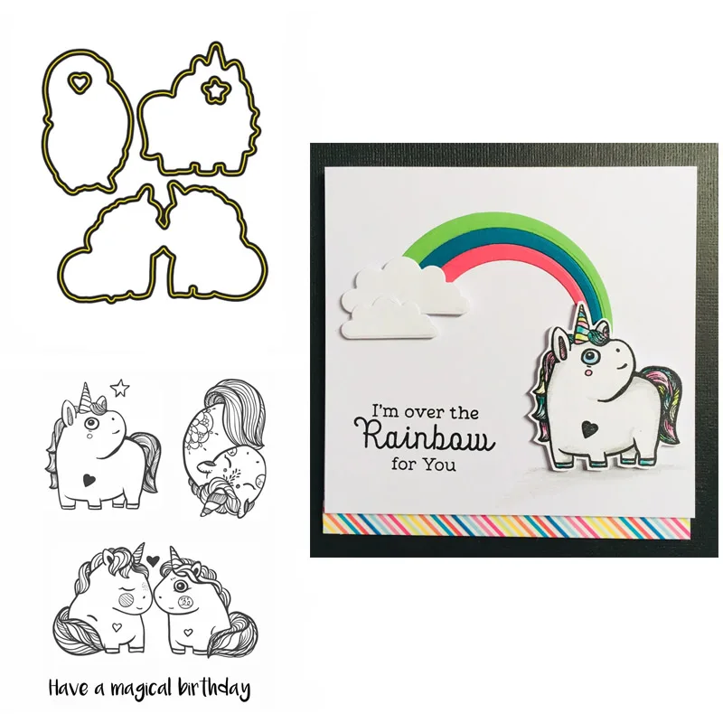 

2pcs/lot Chubby Unicorns Clear Stamps Set and Coordinating dies Stamp for DIY Scrapbooking Cards Crafts Making 2021