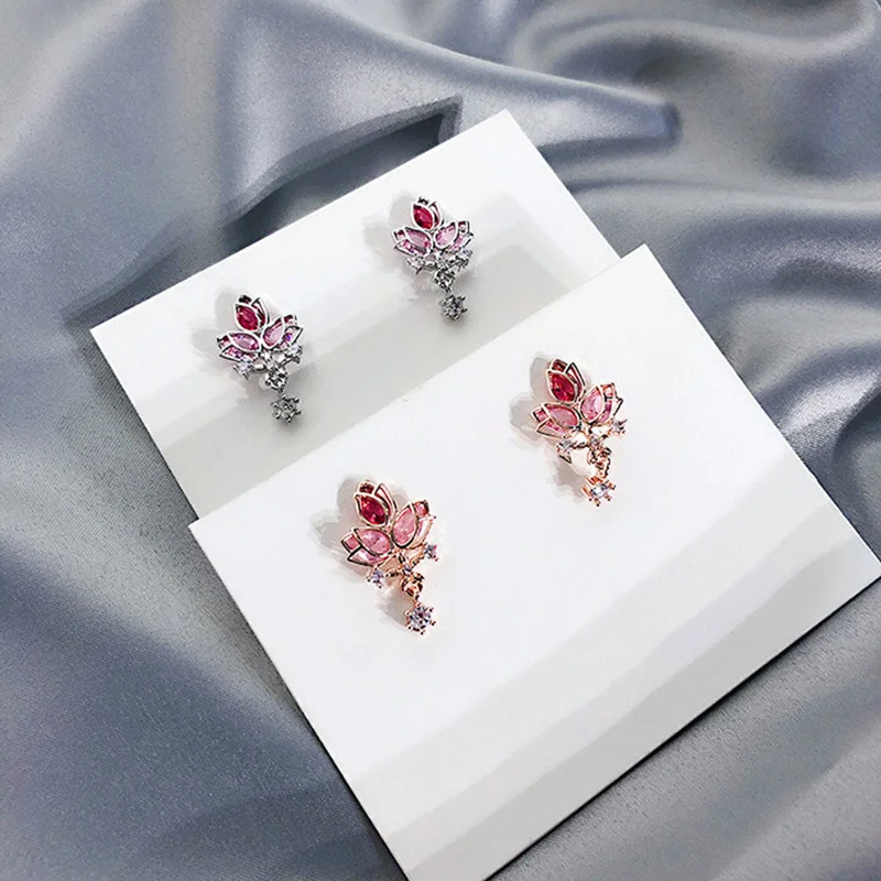 Женские серьги гвоздики с цветами Элегантные корейские вечерние кристаллами