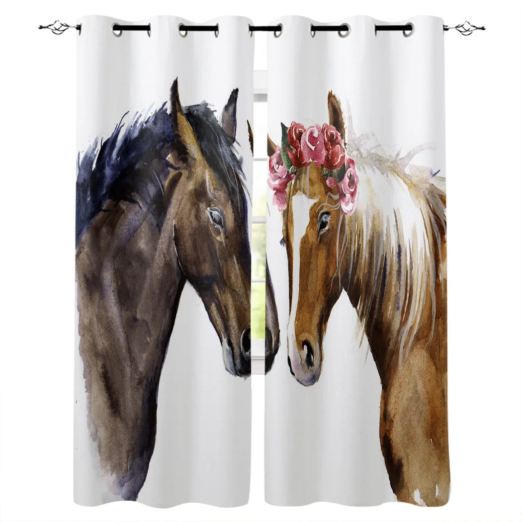 Художественные шторы для пар влюбленных лошадей акварельные большие окна жалюзи