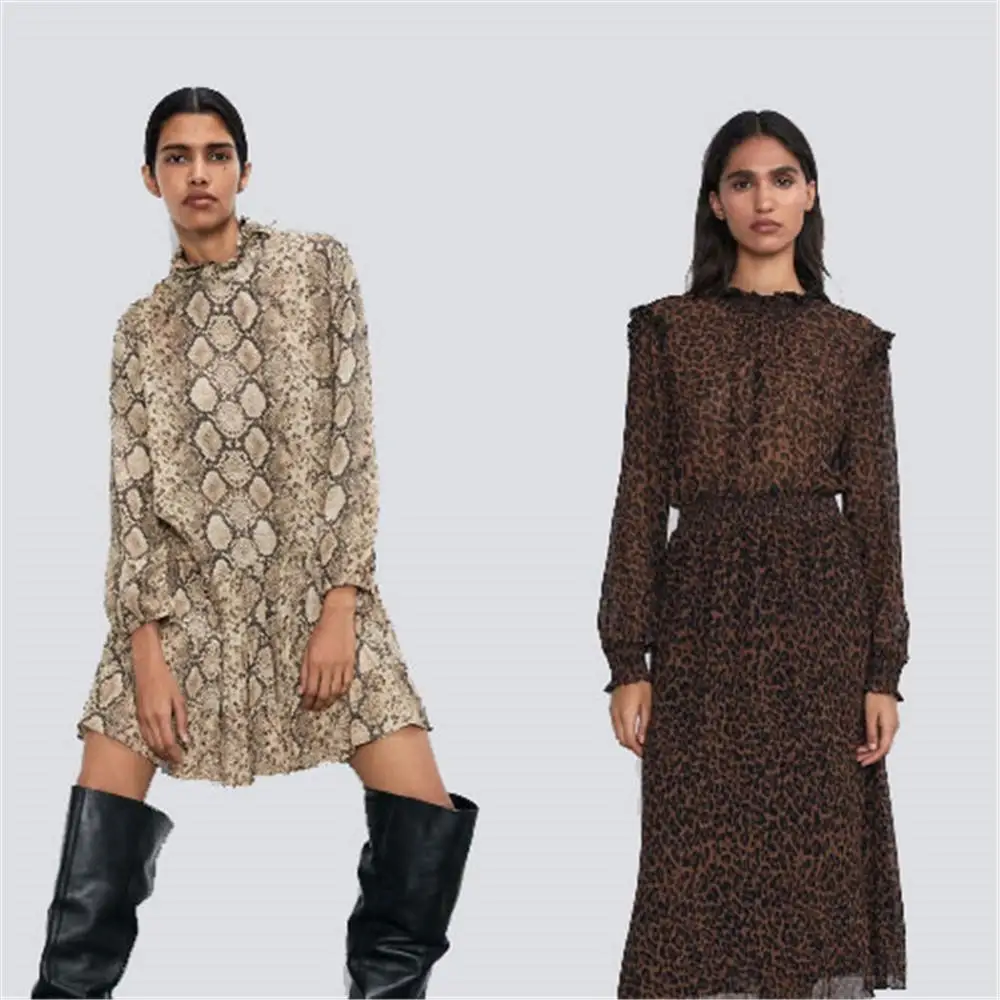 Женское платье с леопардовым принтом ZA новое весеннее короткое в стиле бохо