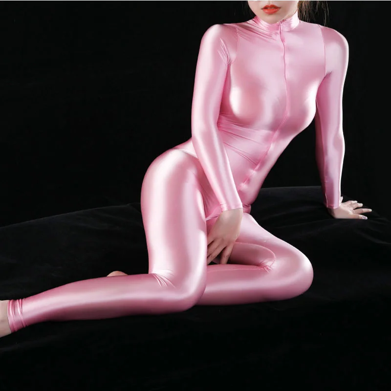 

Shiny Full Body Bodysuit Sexy Oil Gloosy Sexy Tight Shaping Thong Bodysuit Catsuit Sheer See Through Sexy Tight Candy Color F38