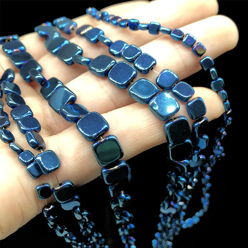 

Blue square Coin Hematite Beads Flat Cube Natural Stone Spacer Loose beads for Jewelry Bracelet Necklace Making DIY 4mm 6mm 8mm
