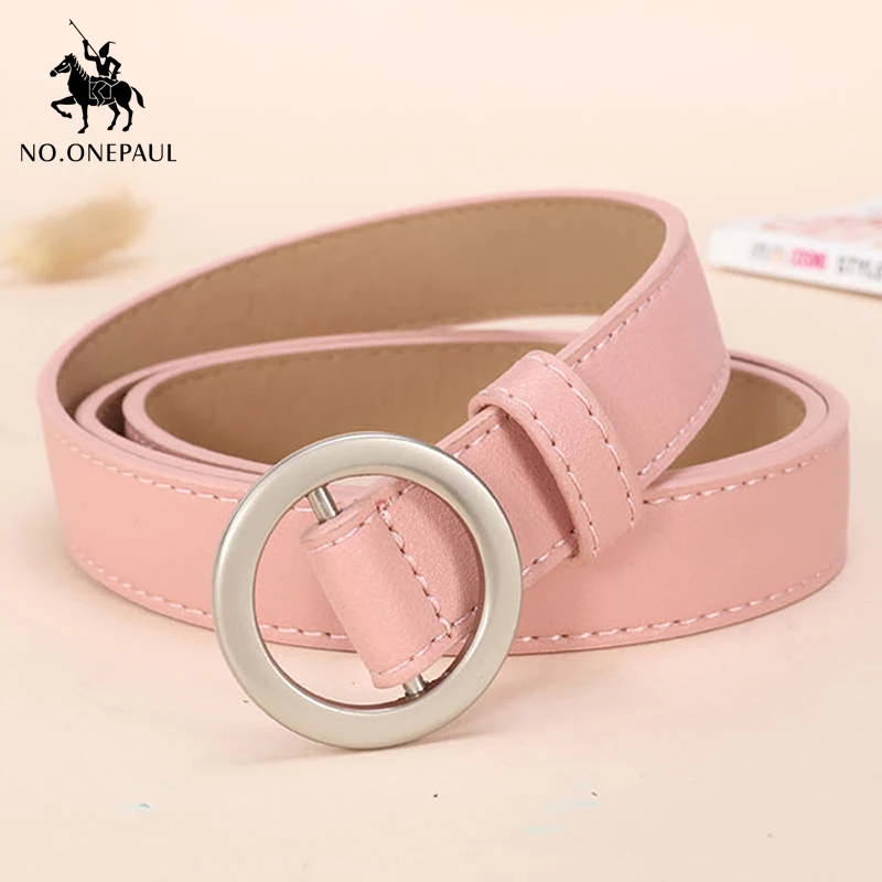 

NO.ONEPAL Silver Round Alloy Pin Buckle Women's Delicate Leather Fashion Belt This casual ladies slim belt is designed for women